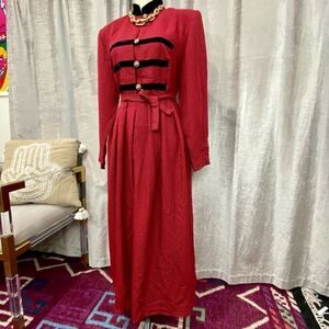 VINTAGE Herringbone Maxi Dress With Gold Buttons